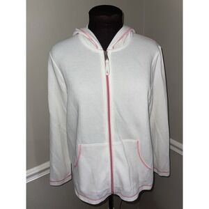 Weekends By Chicos Zip Up Hooded Sweatshirt Chicos‎ Sz 1 White Pink Athleisure